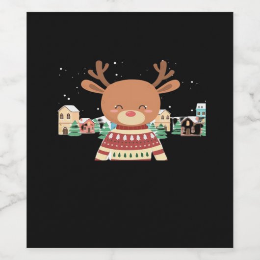 Cute Christmas Deer Minimal Design Weinetikett (Einzelnes Label)