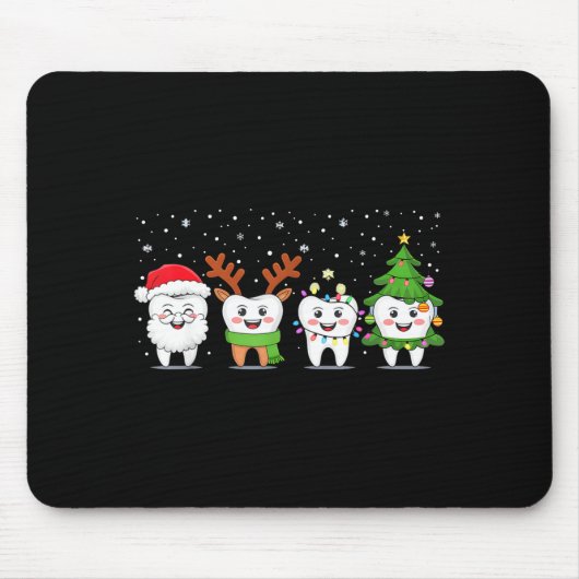Cute Christmas Dental Tooth Characters Fun Holiday Mousepad (Vorne)