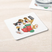 Cute Christmas Dog and Cat Selfie – Funny Holiday Rechteckiger Pappuntersetzer (angewinkelt)