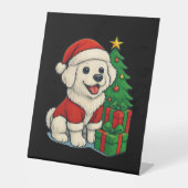 Cute Christmas Dog, Santa Hat Dog, With Christmas Sockelschild (Vorderseite)