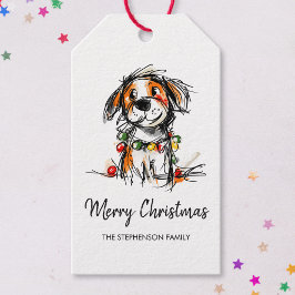 Cute Christmas Dog Sketch Illustration Geschenkanhänger