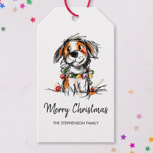Cute Christmas Dog Sketch Illustration Geschenkanhänger