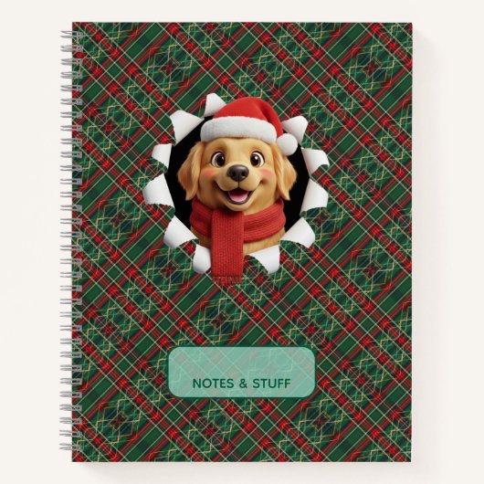 Cute Christmas Dog Tartan Break Through Notizblock (Vorderseite)