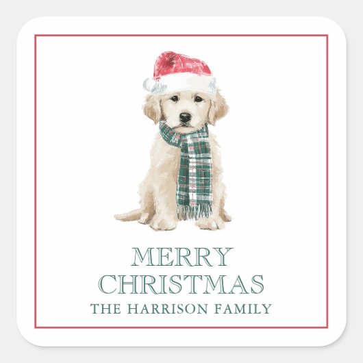 Cute Christmas Dogs Gift Enclosure Quadratischer Aufkleber (Vorderseite)