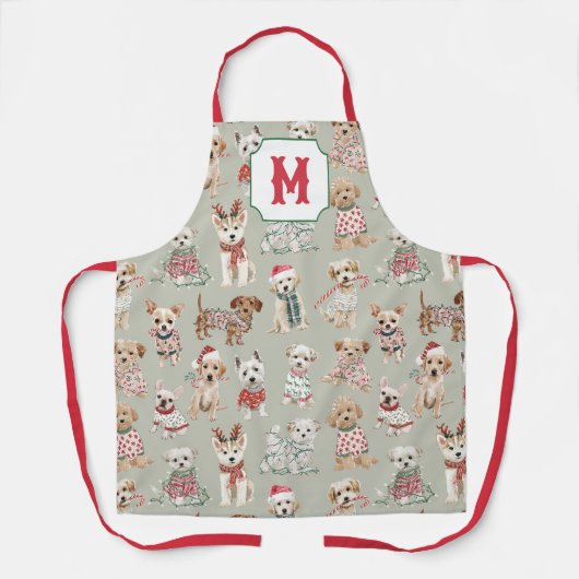 Cute Christmas Dogs Monogram Schürze (Vorderseite)