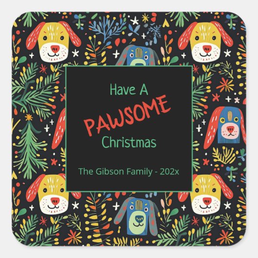 Cute Christmas Dogs Quadratischer Aufkleber (Vorderseite)