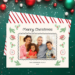 Cute Christmas Doodles Photo Holiday Card Feiertagskarte