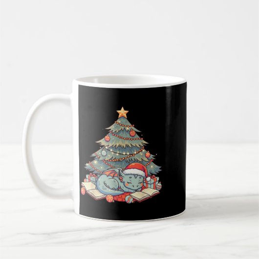 Cute Christmas Dragon Sleeng Under Tree Books Love Kaffeetasse (Links)