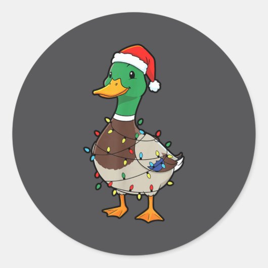 Cute Christmas Duck Mallard With Xmas Lights Runder Aufkleber (Vorderseite)