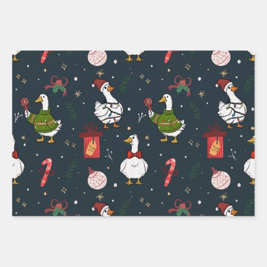 Cute Christmas Ducks Gift Wrap Geschenkpapier Set (Vorderseite 3)