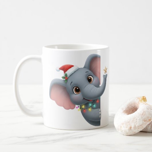 Cute Christmas Elephant Coffee Mug Kaffeetasse (Mit Donut)