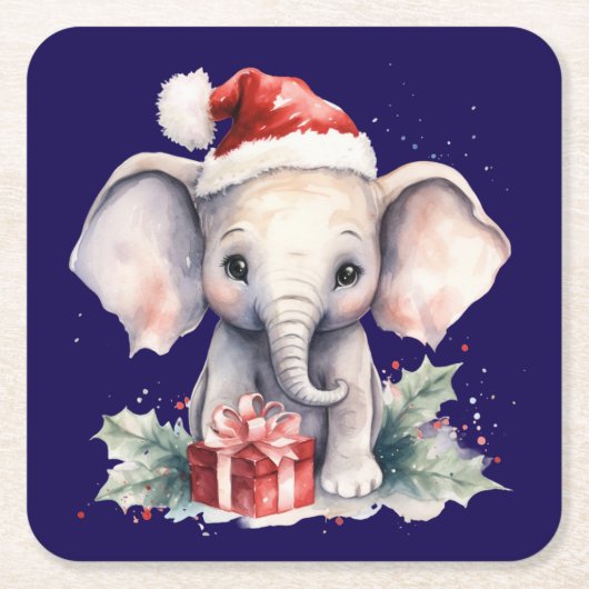 Cute Christmas Elephant Rechteckiger Pappuntersetzer (Vorderseite)