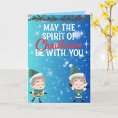 Cute Christmas Elf Duo Holiday Greeting Karte (Gelbe Blume)