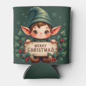 Cute Christmas Elf Holding Merry Sign Green Dosenkühler (Vorderseite)