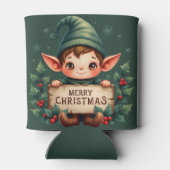 Cute Christmas Elf Holding Merry Sign Green Dosenkühler (Rückseite)