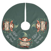 Cute Christmas Elf Holding Merry Sign Green Polyester Weihnachtsbaumdecke (Vorderseite)