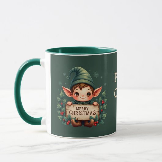 Cute Christmas Elf Holding Merry Sign Green Tasse (Links)