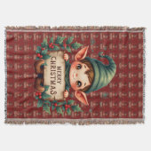 Cute Christmas Elf Holding Merry Sign Red Decke (Vorderseite)