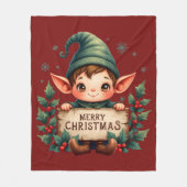 Cute Christmas Elf Holding Merry Sign Red Fleecedecke (Vorderseite)
