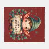 Cute Christmas Elf Holding Merry Sign Red Fleecedecke (Vorderseite (Horizontal))