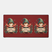 Cute Christmas Elf Holding Merry Sign Red Schreibtischunterlage (Vorderseite)