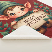 Cute Christmas Elf Holding Merry Sign Red Sherpadecke (3/4)