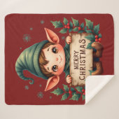 Cute Christmas Elf Holding Merry Sign Red Sherpadecke (Vorderseite (Horizontal))