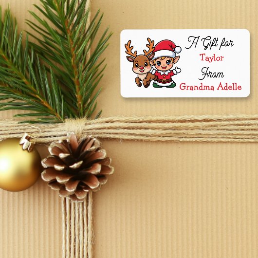 Cute Christmas Elf Personalized to and from Adressaufkleber
