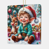 Cute Christmas Elf & Reindeer Keramikornament (Links)