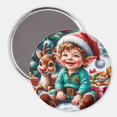 Cute Christmas Elf & Reindeer Magnet (Vorderseite/Rückseite)