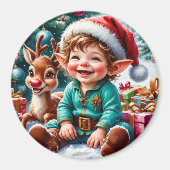 Cute Christmas Elf & Reindeer Magnet (Vorne)