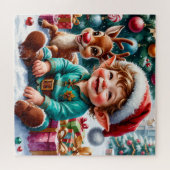Cute Christmas Elf & Reindeer Puzzle (Horizontal)
