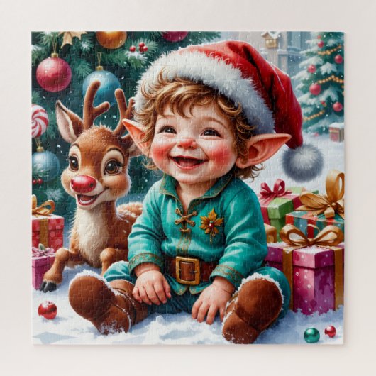 Cute Christmas Elf & Reindeer Puzzle (Vertikal)