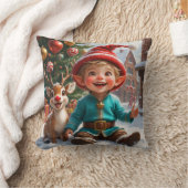 Cute Christmas Elf & Reindeer  Throw Pillow Kissen (Decke)