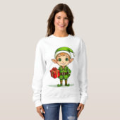 Cute Christmas Elf with Gift – Holiday Sweatshirt (Vorne ganz)
