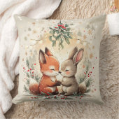 Cute Christmas Fox & Bunny Under Mistletoe Pillow Kissen (Decke)