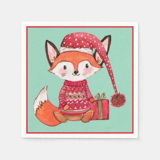Cute christmas fox in cozy sweater serviette (Vorderseite)