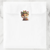 Cute Christmas Fox with Holly Berry Hat Classic Ro Runder Aufkleber (Tasche)