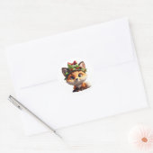 Cute Christmas Fox with Holly Berry Hat Classic Ro Runder Aufkleber (Umschlag)