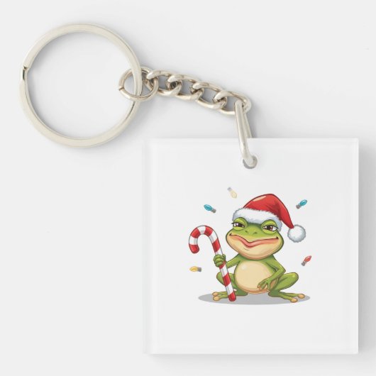 Cute Christmas Frog With Candy Cane - Funny Holida Schlüsselanhänger (Vorderseite)