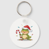 Cute Christmas Frog With Candy Cane - Funny Holida Schlüsselanhänger (Vorderseite)