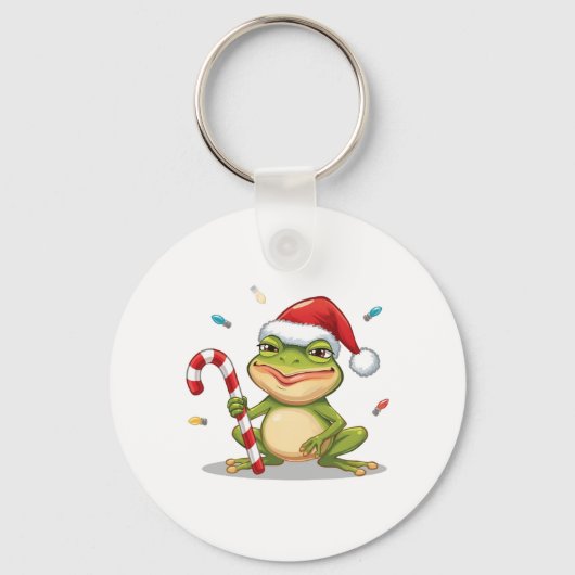 Cute Christmas Frog With Candy Cane - Funny Holida Schlüsselanhänger (Vorderseite)