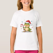 Cute Christmas Frog With Candy Cane - Funny Holida T-Shirt (Vorderseite)