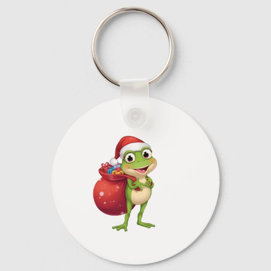 Cute Christmas Frog with Gift Bag - Santa Frog Hol Schlüsselanhänger (Vorderseite)