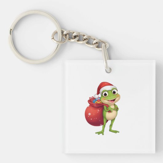 Cute Christmas Frog with Gift Bag - Santa Frog Hol Schlüsselanhänger (Vorderseite)