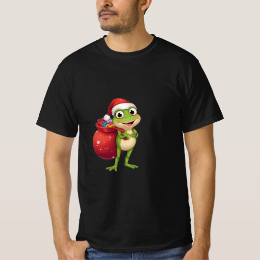 Cute Christmas Frog with Gift Bag - Santa Frog Hol T-Shirt (Vorderseite)