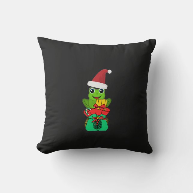Cute Christmas Frog with Gifts _ Funny Holiday  Kissen (Vorderseite)