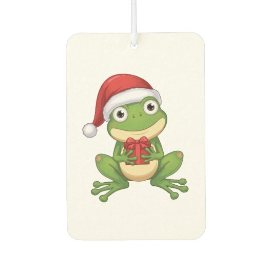 Cute Christmas Frog with Santa Hat and Gift | Fun Autolufterfrischer (Vorderseite)
