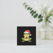 Cute Christmas Frog with Santa Hat Holding  Gift - Begleitkarte (Stehend Vorderseite)