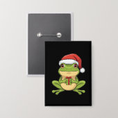 Cute Christmas Frog with Santa Hat Holding Gift - Button (Vorderseite/Rückseite)
